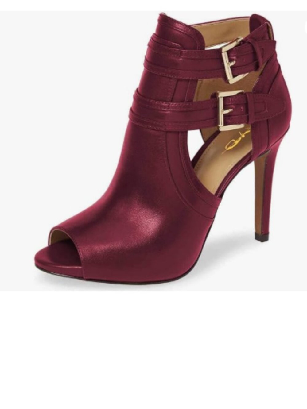 XYD Burgundy Peep Toe Sandal Ankle Boot Dual Buckled Straps Stiletto Heels Shoe